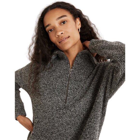 Madewell Ribbed Half-Zip Wool Sweater Dress Women's Medium Gray Knit Minimalist - Picture 2 of 16